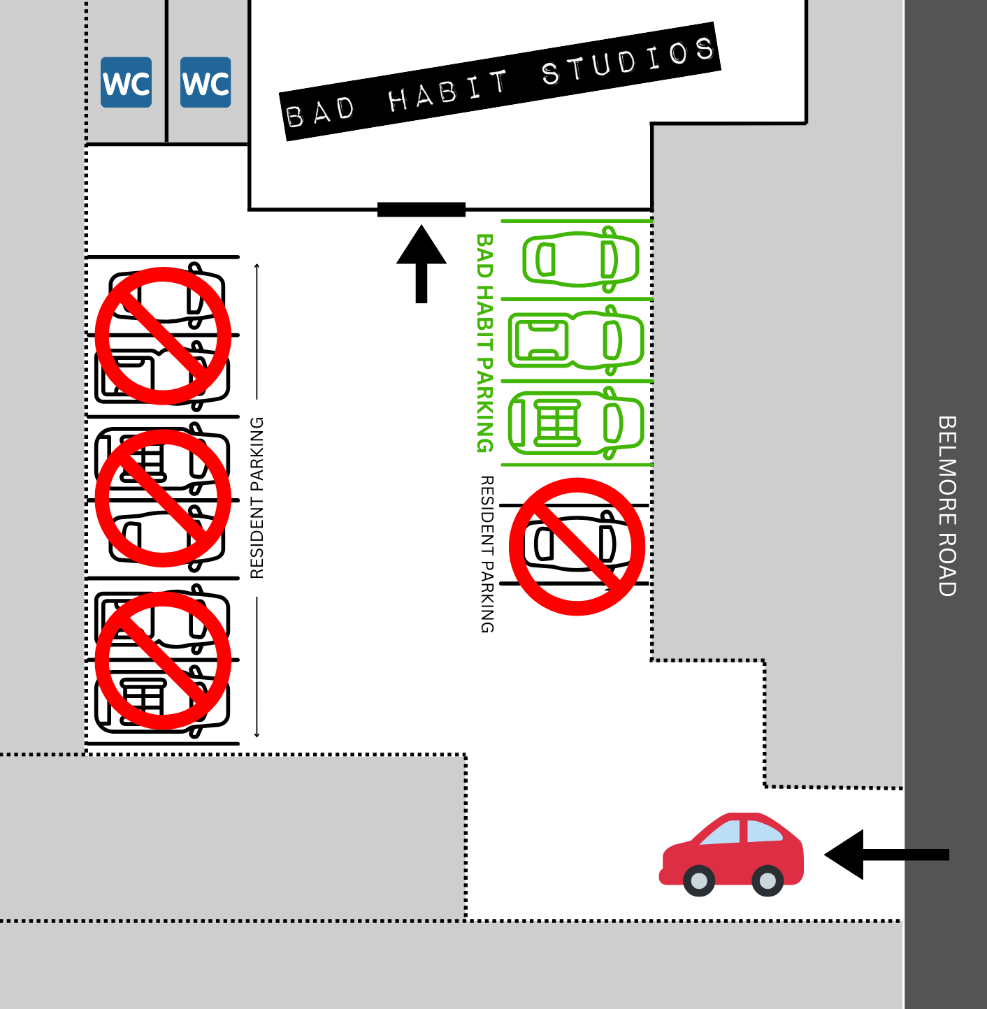 Parking at Bad Habit Studios